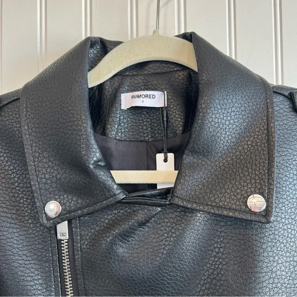 Rumored sumo moto Black Textured Jacket faux leather women size small nwt